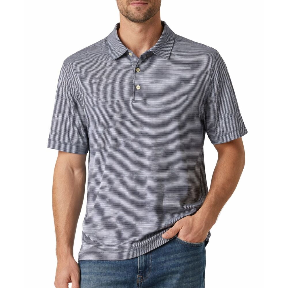 JOS. A. BANK Blue Pinstriped Polo Shirt Large Men's Short Sleeve Cotton Blend